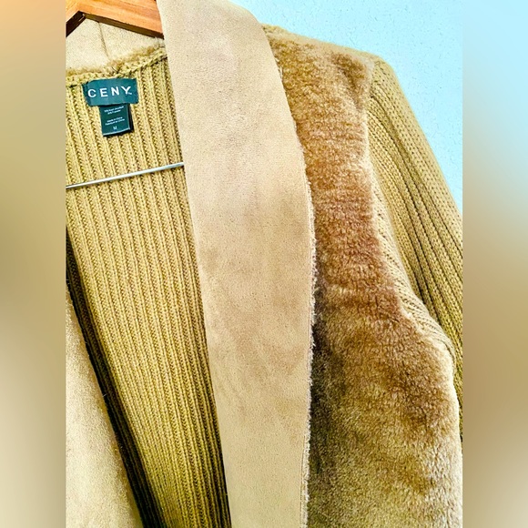 CENY Womens Faux Fur Knit Cardigan - Picture 6 of 8